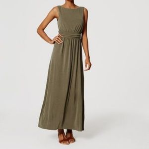 Loft olive green ruched Maxi tank dress size L